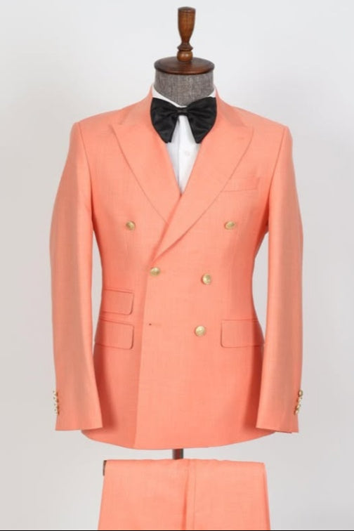 Trendy Light Orange Double Breasted Prom Suits For Men