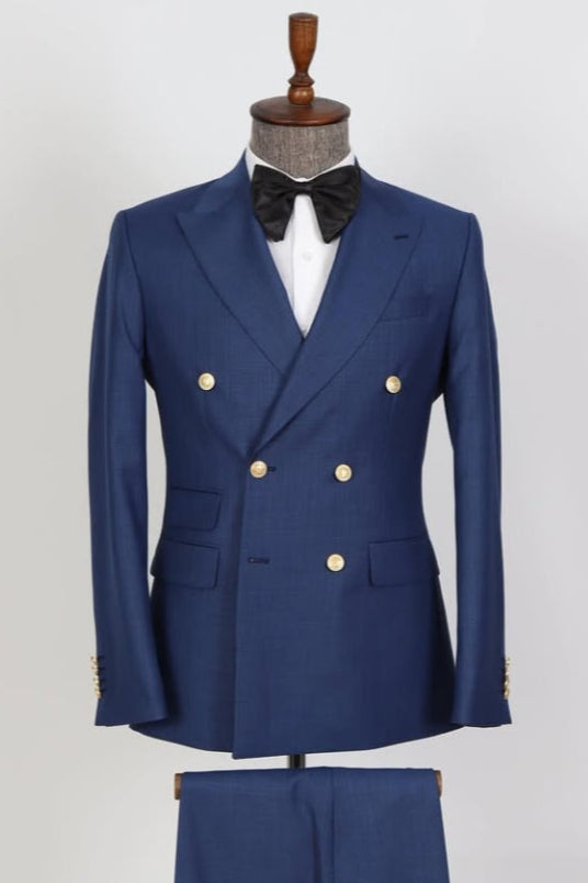 Formal Navy Blue Double Breasted Business Suits For Men