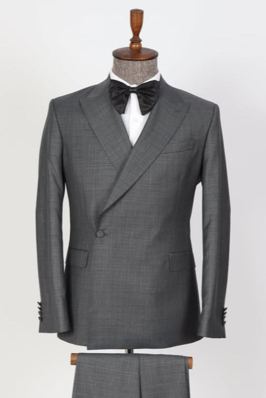 Simple Gray Peaked Lapel Slim Fit Men's Business Suits