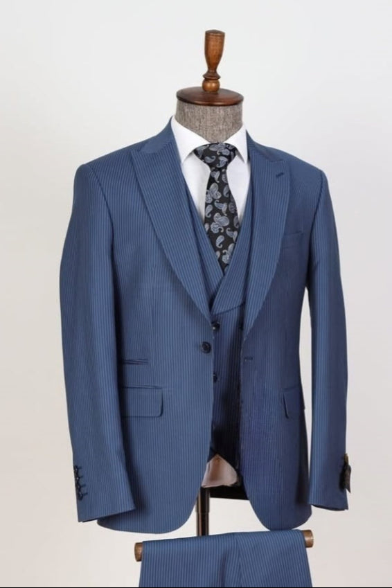 Popular Blue Pinstripe 3 Pieces Men's Business Suits