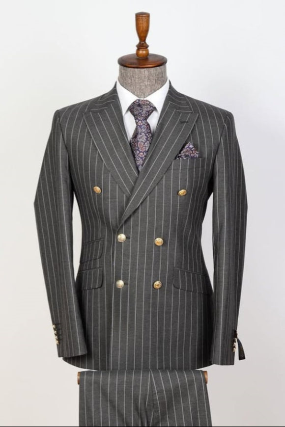 Popular Gray Pinstripe Double Breasted Business Men Suits