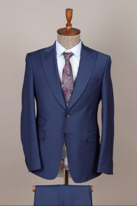 Fashion Deep Blue Peaked Lapel Men's Business Suits