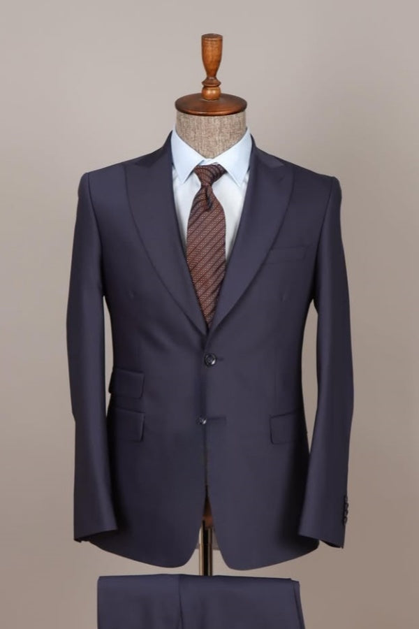 Bespoke Dark Blue Peaked Lapel Slim Fit Men's Business Fits