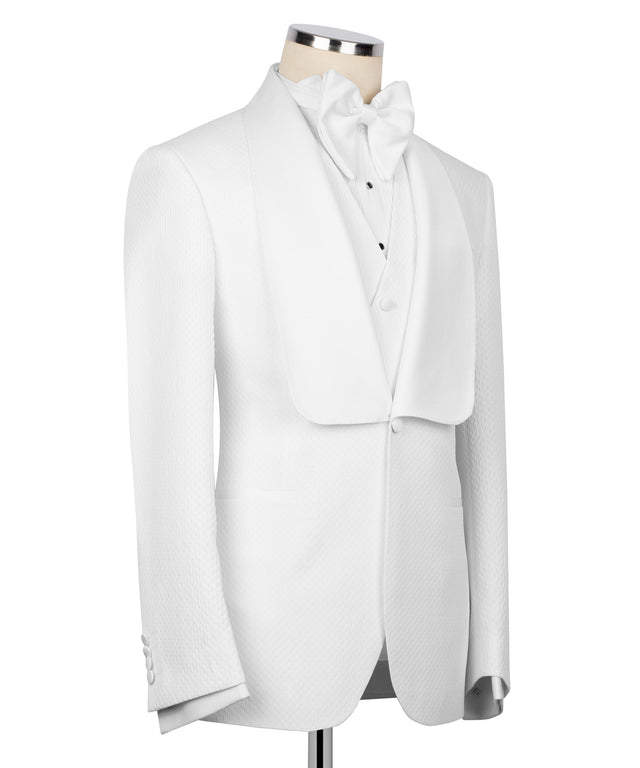 Classic 3 Pieces White Jacquard Shawl Lapel Wedding Suits