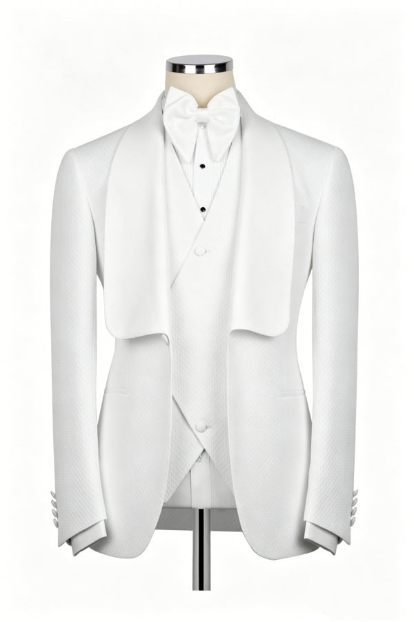 Classic 3 Pieces White Jacquard Shawl Lapel Wedding Suits