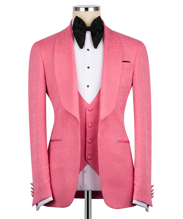 Glamorous Pink Jacquard 3 Pieces Shawl Lapel Wedding Suits