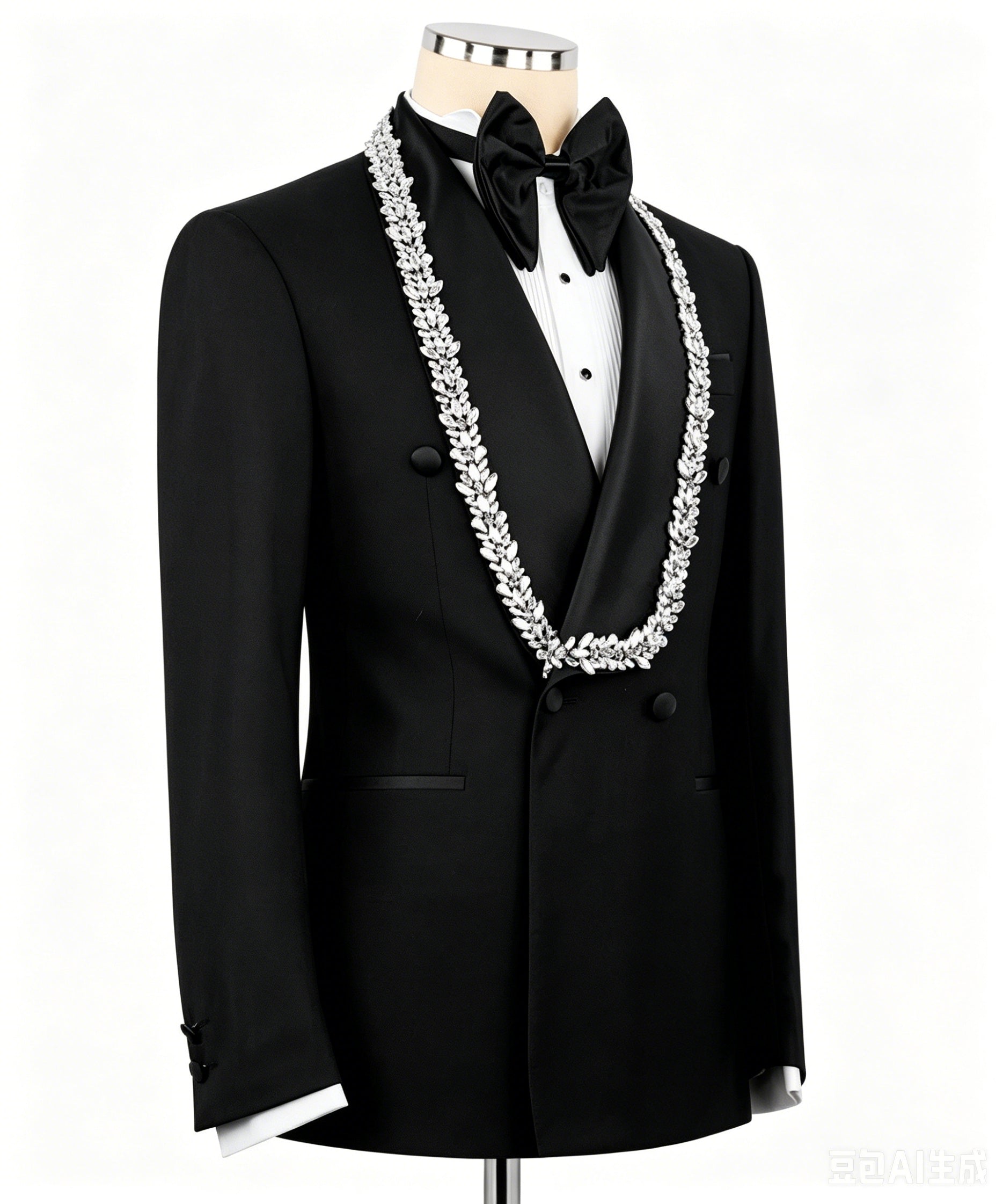 Popular Black Shawl Lapel Bespoke Crystal Wedding Suit