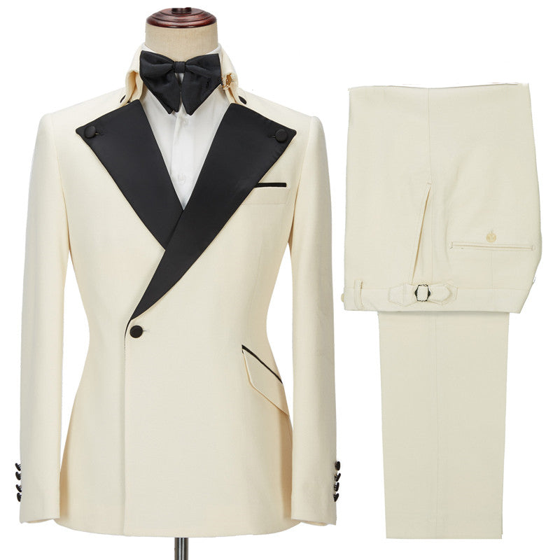Gentle Off White One Button Peaked Lapel Prom Men Suits