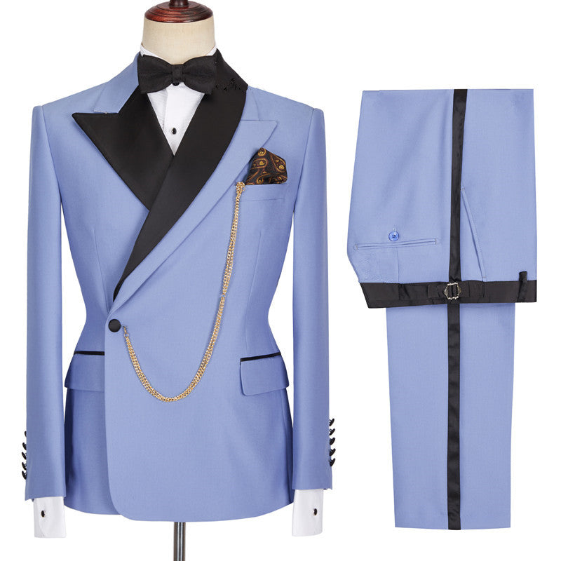 Modern Light Blue One Button Peaked Lapel Prom Suits