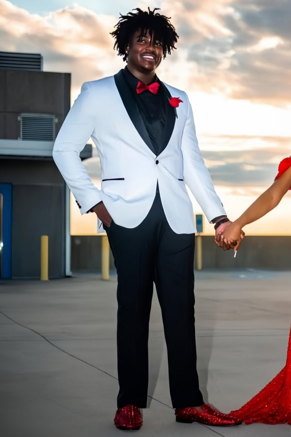 Gentle White Shawl Lapel Slim Fit Prom Suits