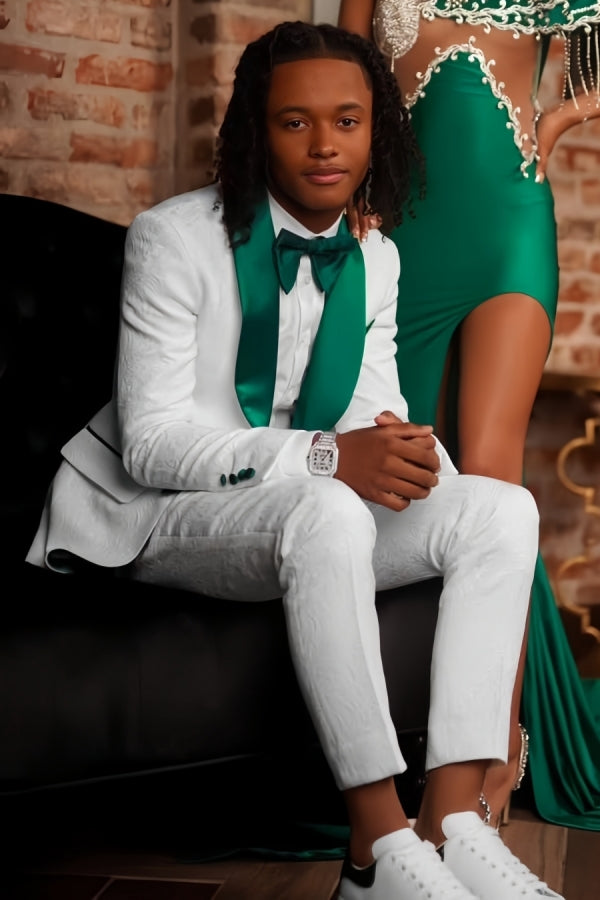 Stylish White Jacquard Shawl Lapel Prom Suits