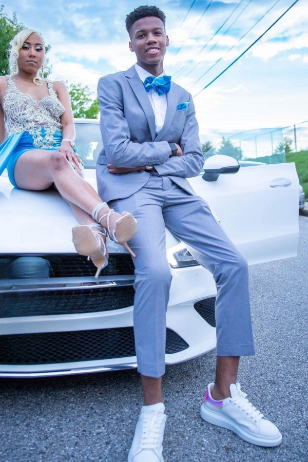 Fashion Light Gray Notched Lapel Prom Suits