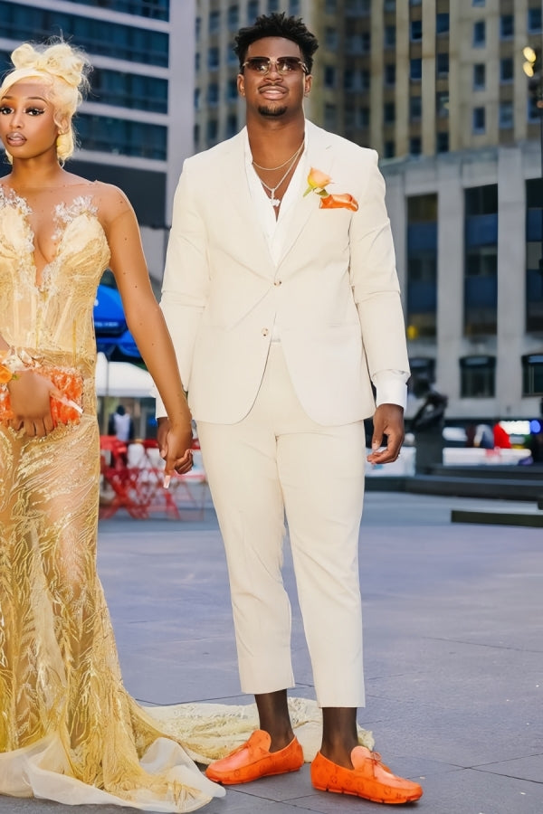 Slim Fit Beige Chic Notched Lapel Prom Men Suits