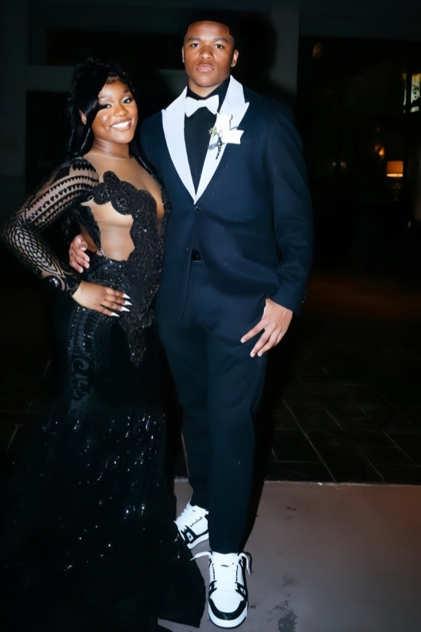 Sparkle Dark Navy Sequins Peaked Lapel Prom Men Suits