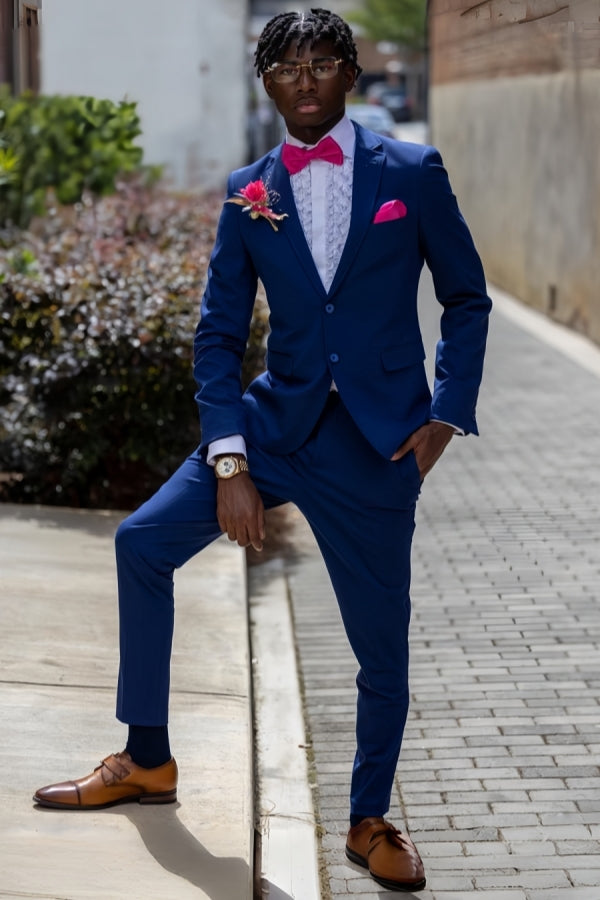 Stylish Royal Blue Notched Lapel Prom Men Suits