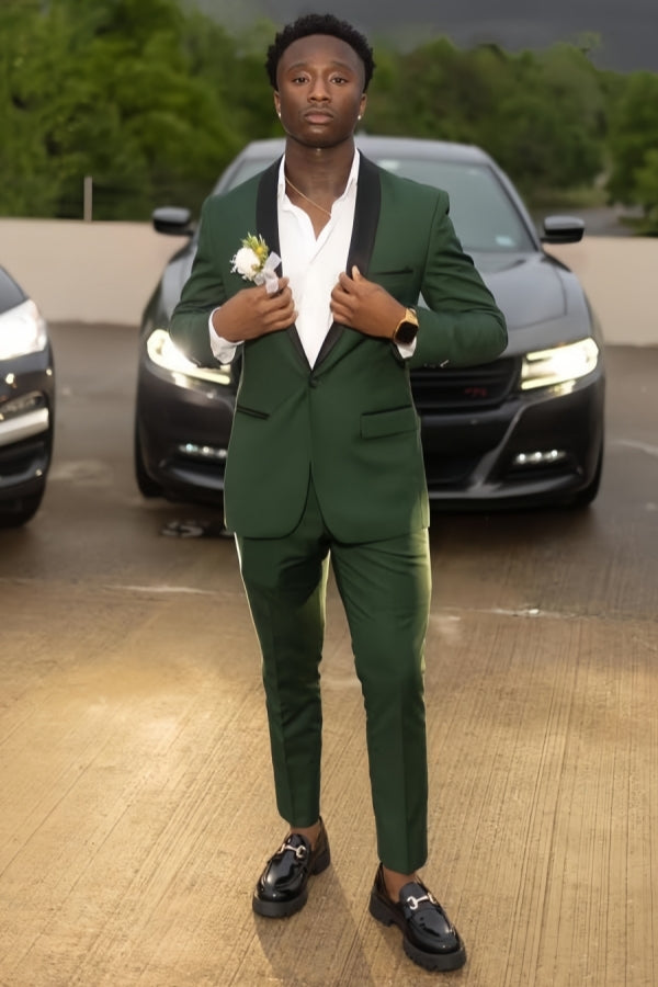 Slim Fit Green Fancy Shawl Lapel Prom Men Suits
