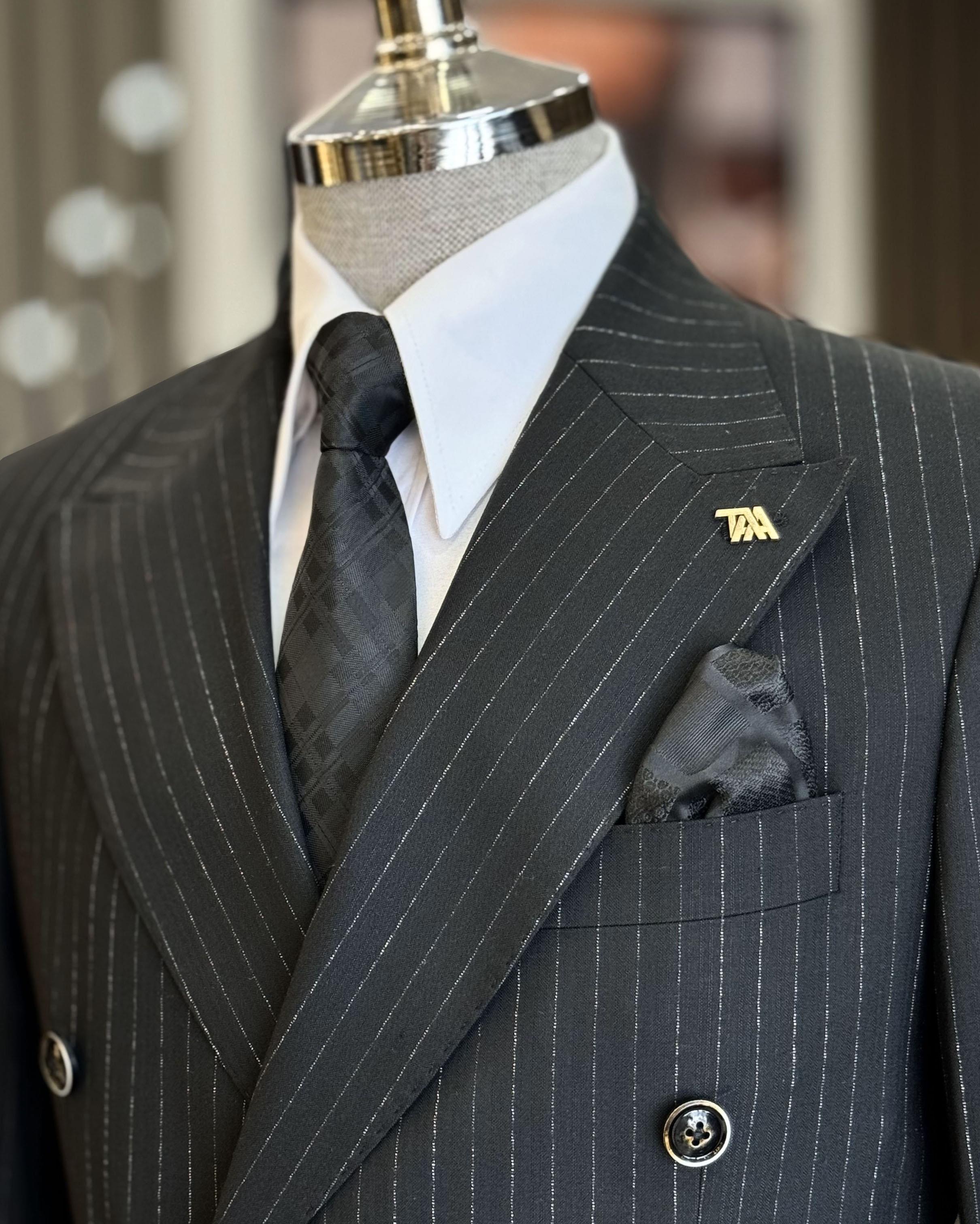 Classic Black Pinstripe Double Breasted Formal Suits For Men