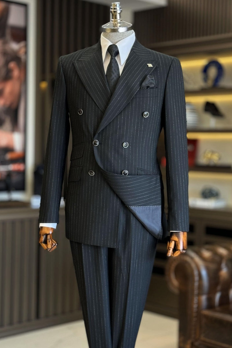 Classic Black Pinstripe Double Breasted Formal Suits For Men