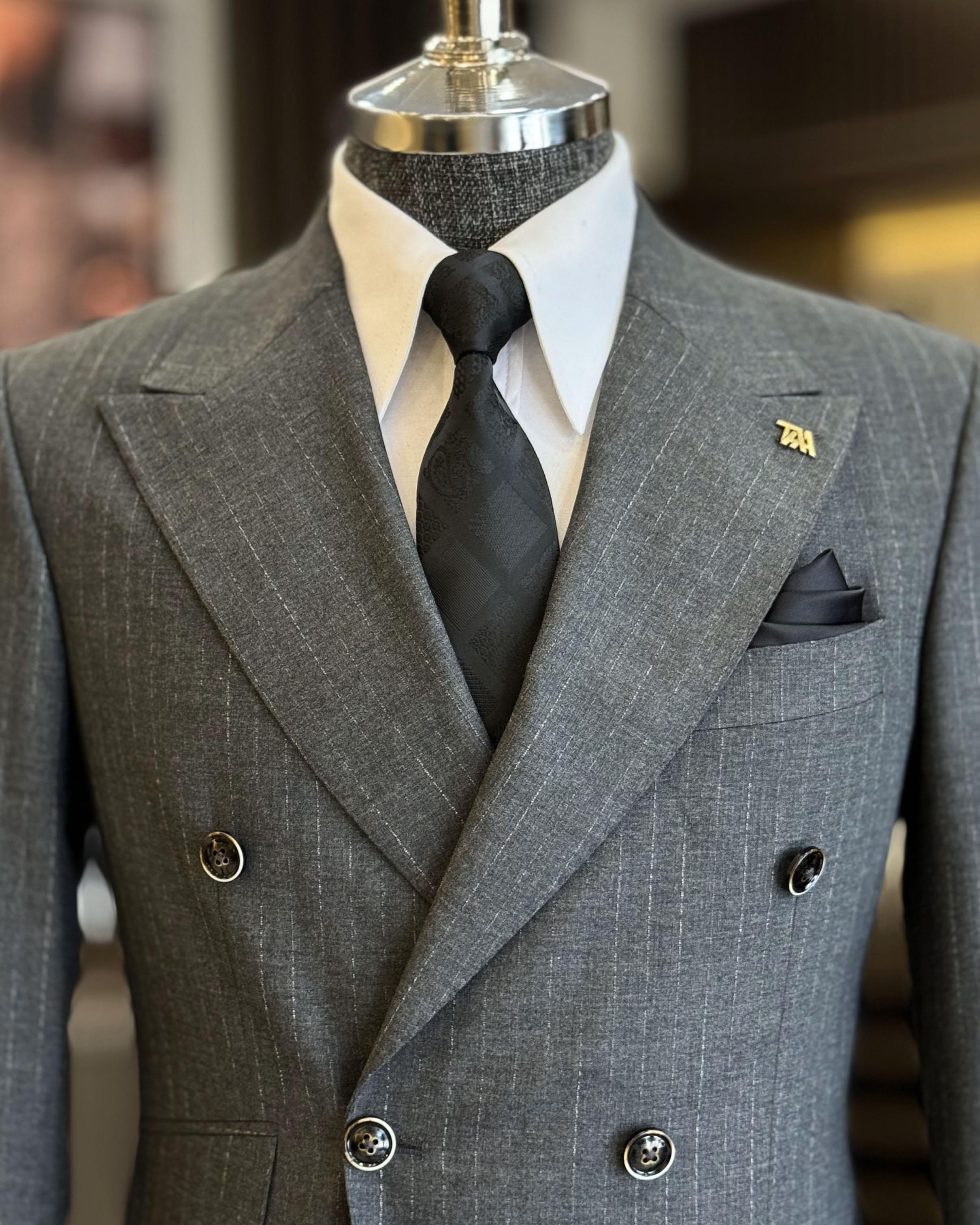 Classic Dark Gray Pinstripe Double Breasted Men’s Suits