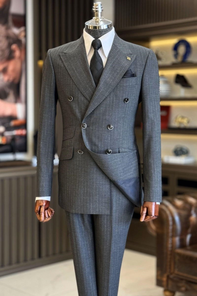 Classic Dark Gray Pinstripe Double Breasted Men’s Suits