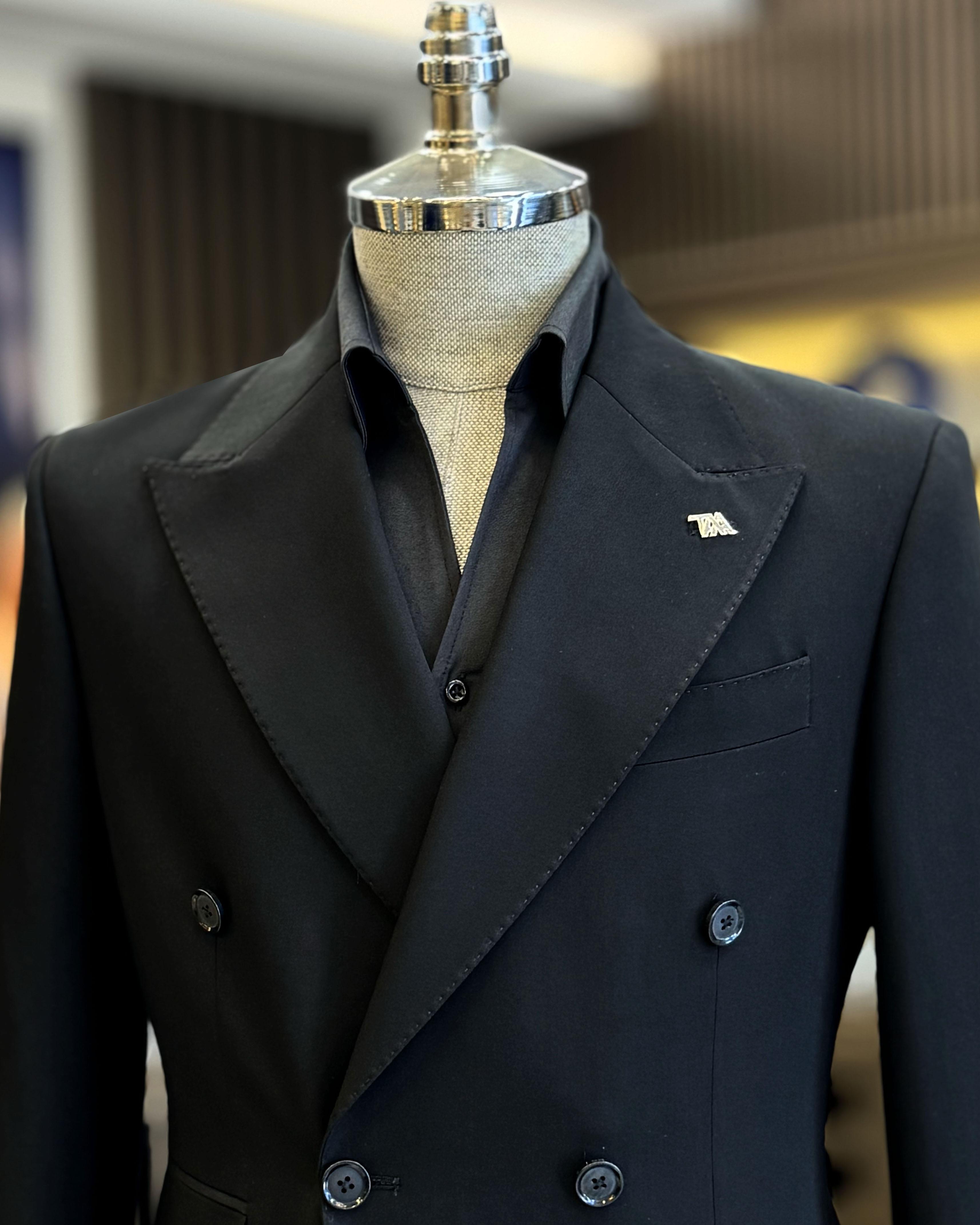 Classic Black Double Breasted Slim Fit Men’s Business Suits