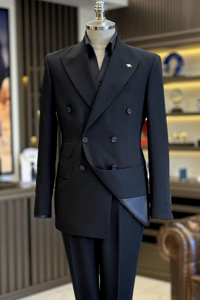 Classic Black Double Breasted Slim Fit Men’s Business Suits