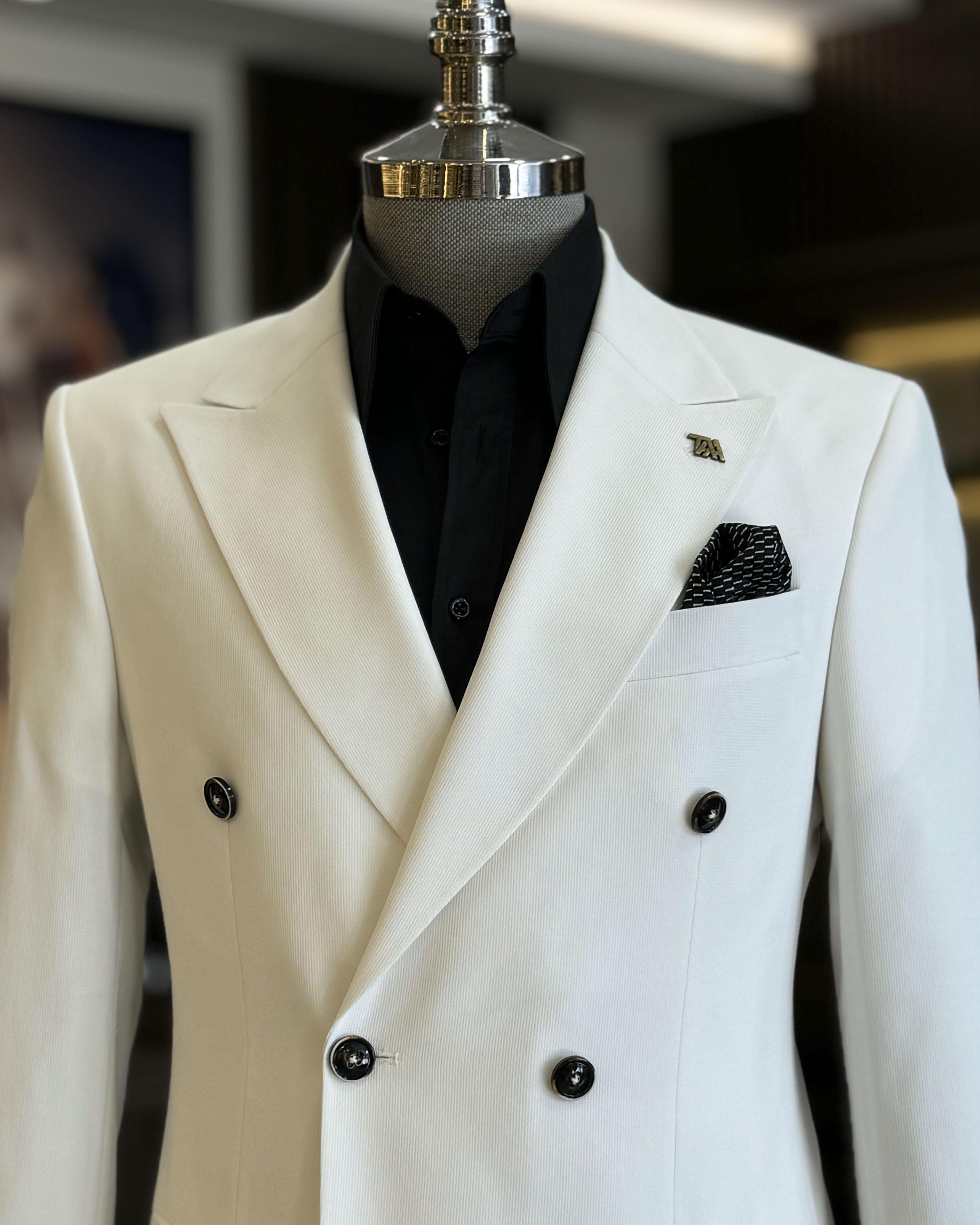 Classic White Double Breasted Slim Fit Men’s Suits