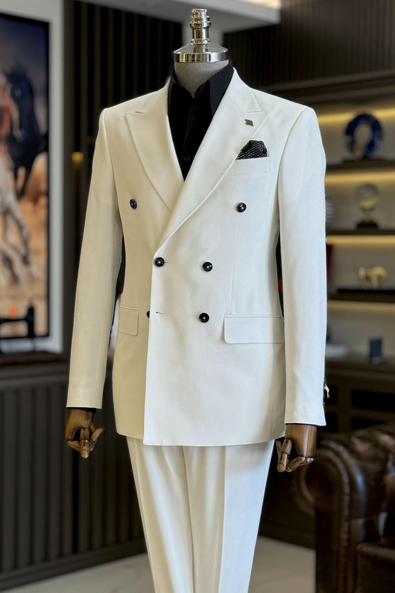 Classic White Double Breasted Slim Fit Men’s Suits
