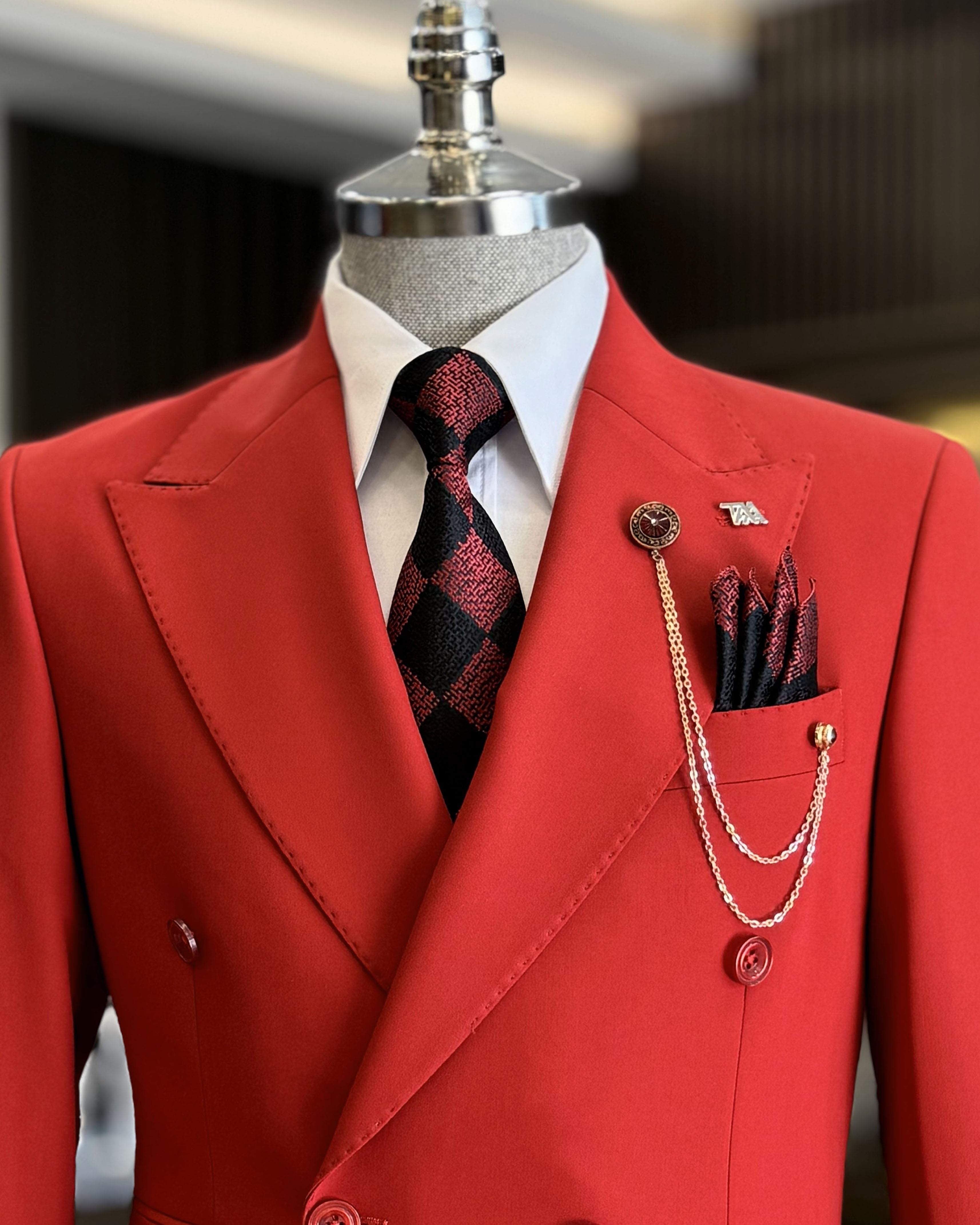 Glamorous Red Peaked Lapel Double Breasted Men’s Prom Suits