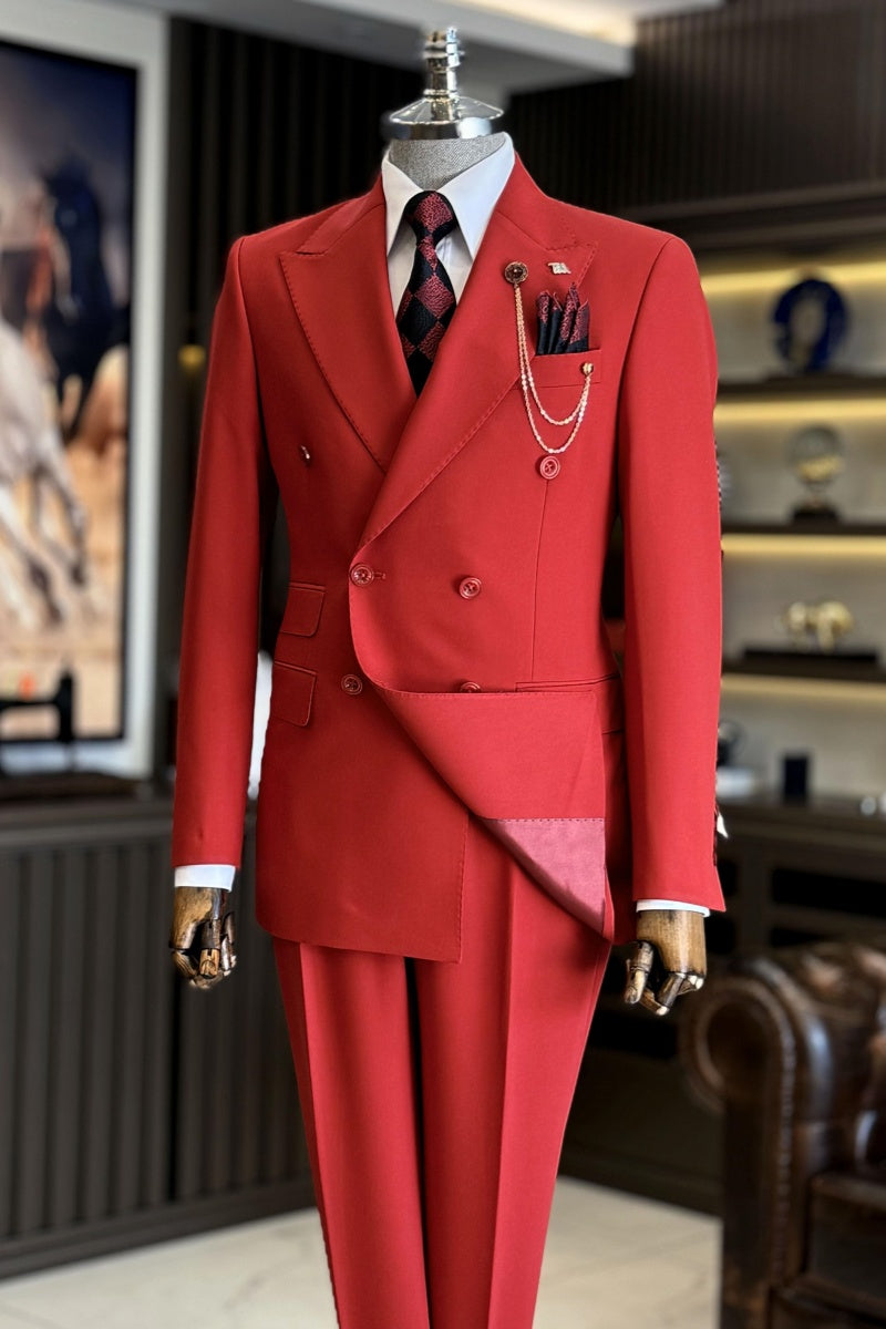 Glamorous Red Peaked Lapel Double Breasted Men’s Prom Suits