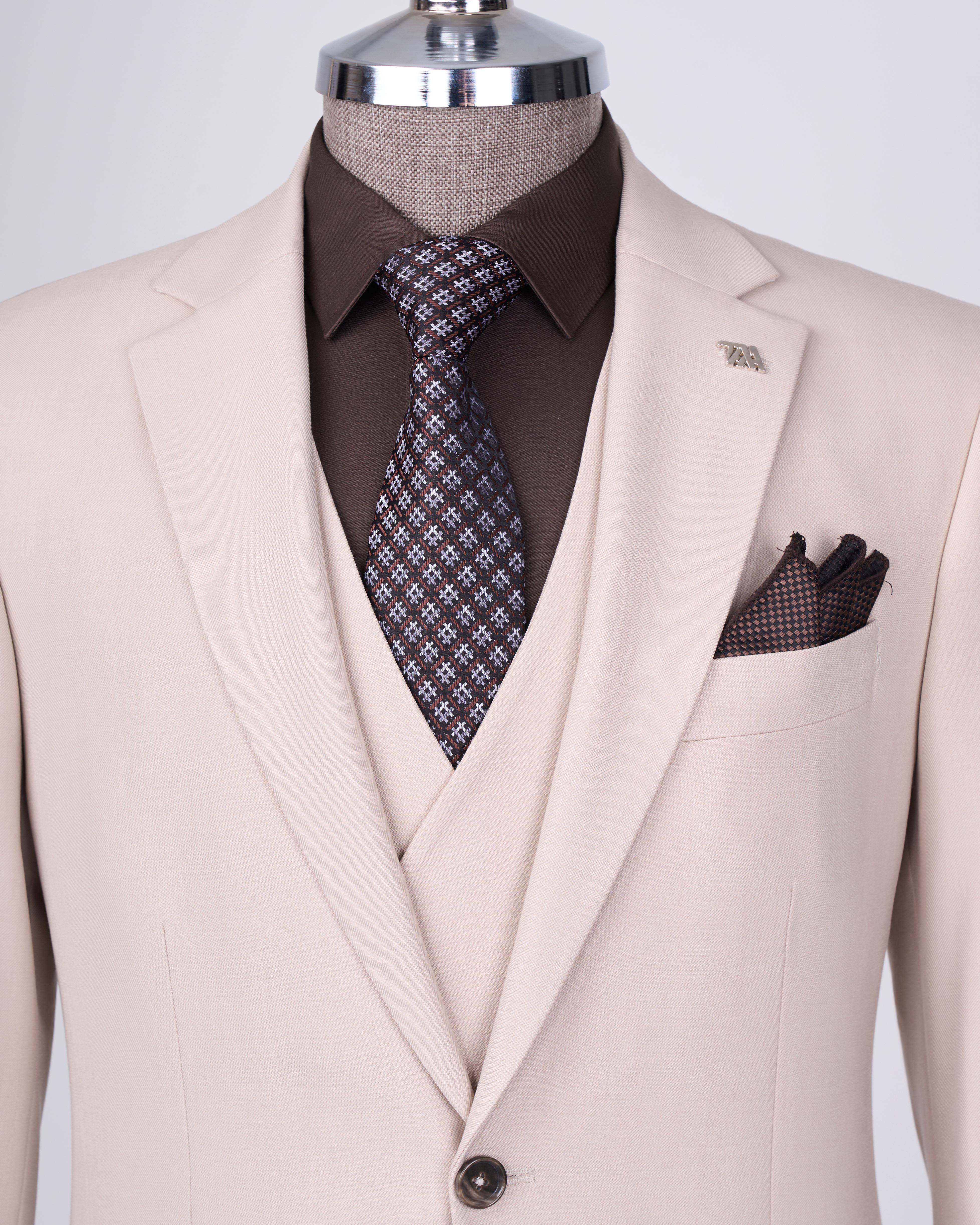 Stylish Off-White 3 Pieces Men’s Formal Suits With Waistcoat