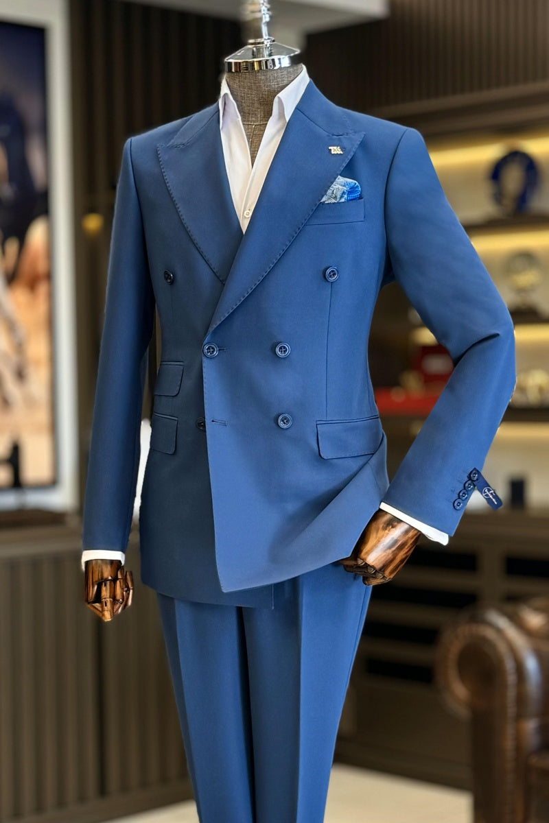 New Arrival Ink Blue Double Breasted Men’s Prom Suits