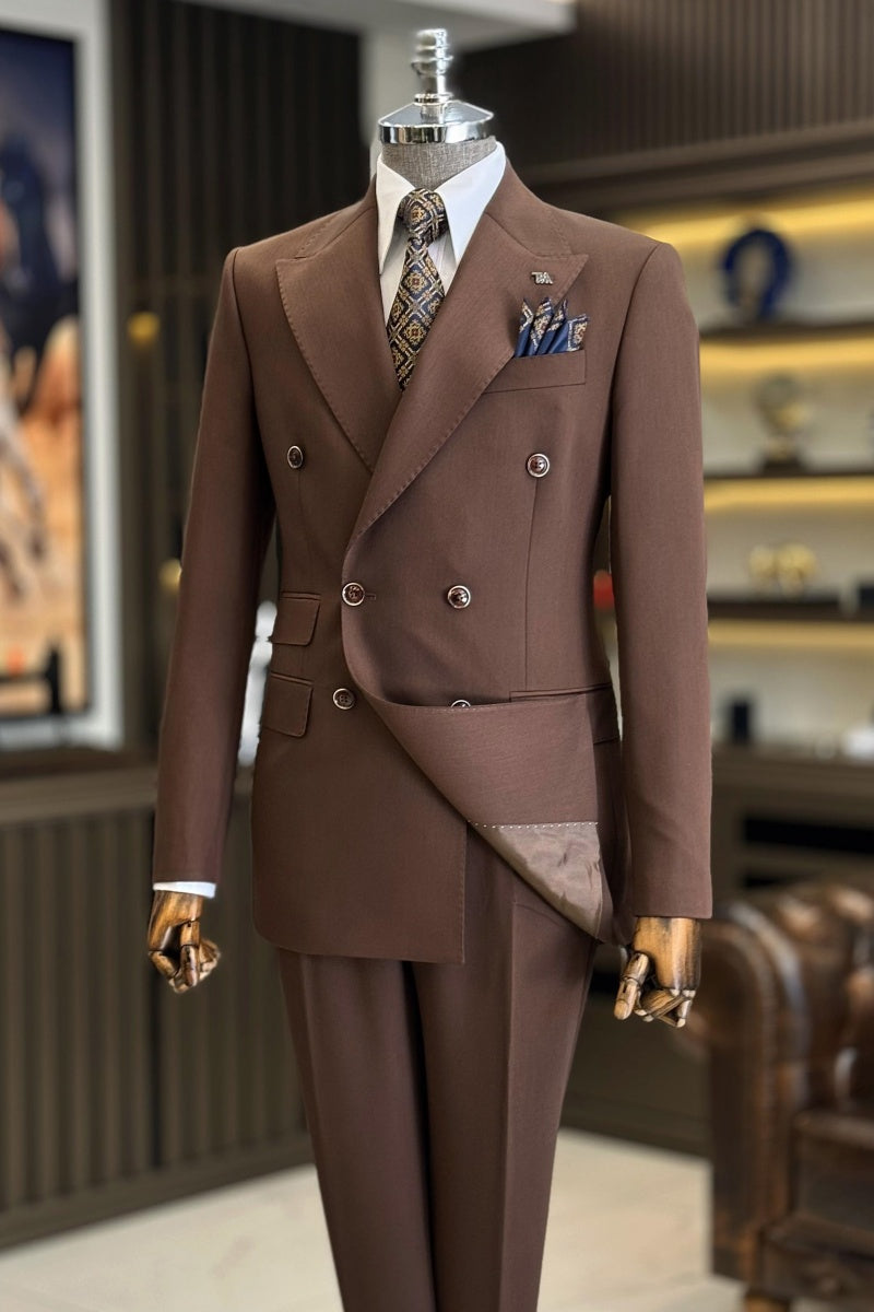 Chic Brown New Arrival Double Breasted Men's Formal Suits