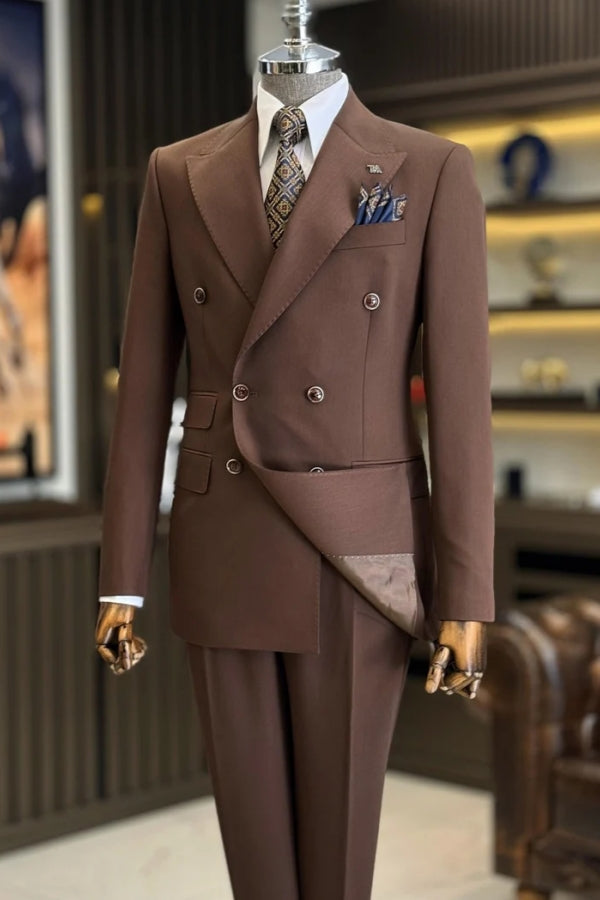 Chic Brown New Arrival Double Breasted Men's Formal Suits