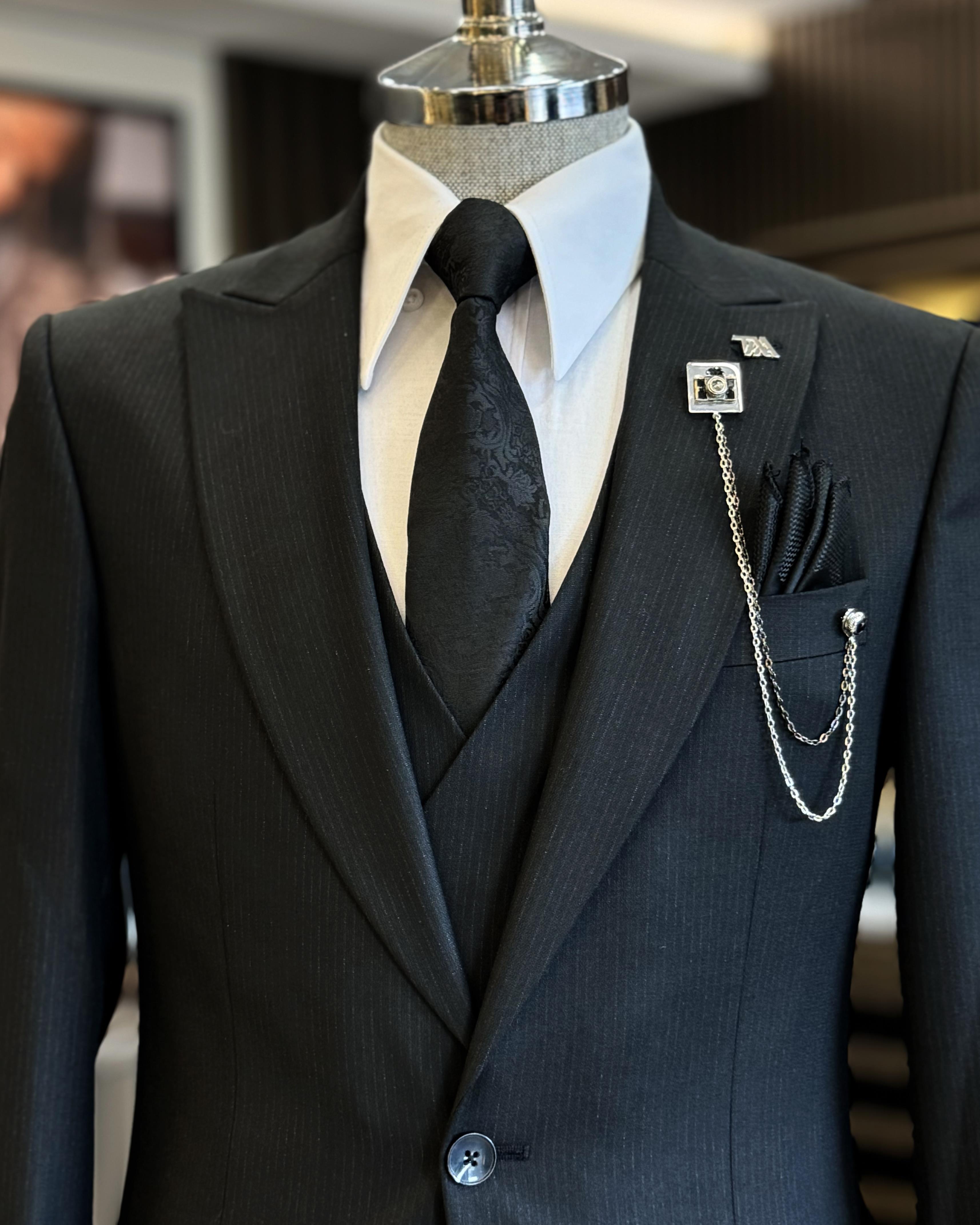 Fashion Black 3 Pieces Slim Fitting Business Suits For Men