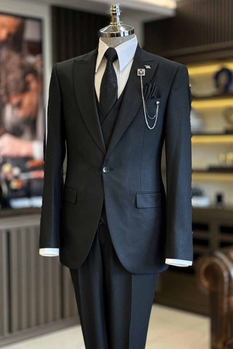 Fashion Black 3 Pieces Slim Fitting Business Suits For Men