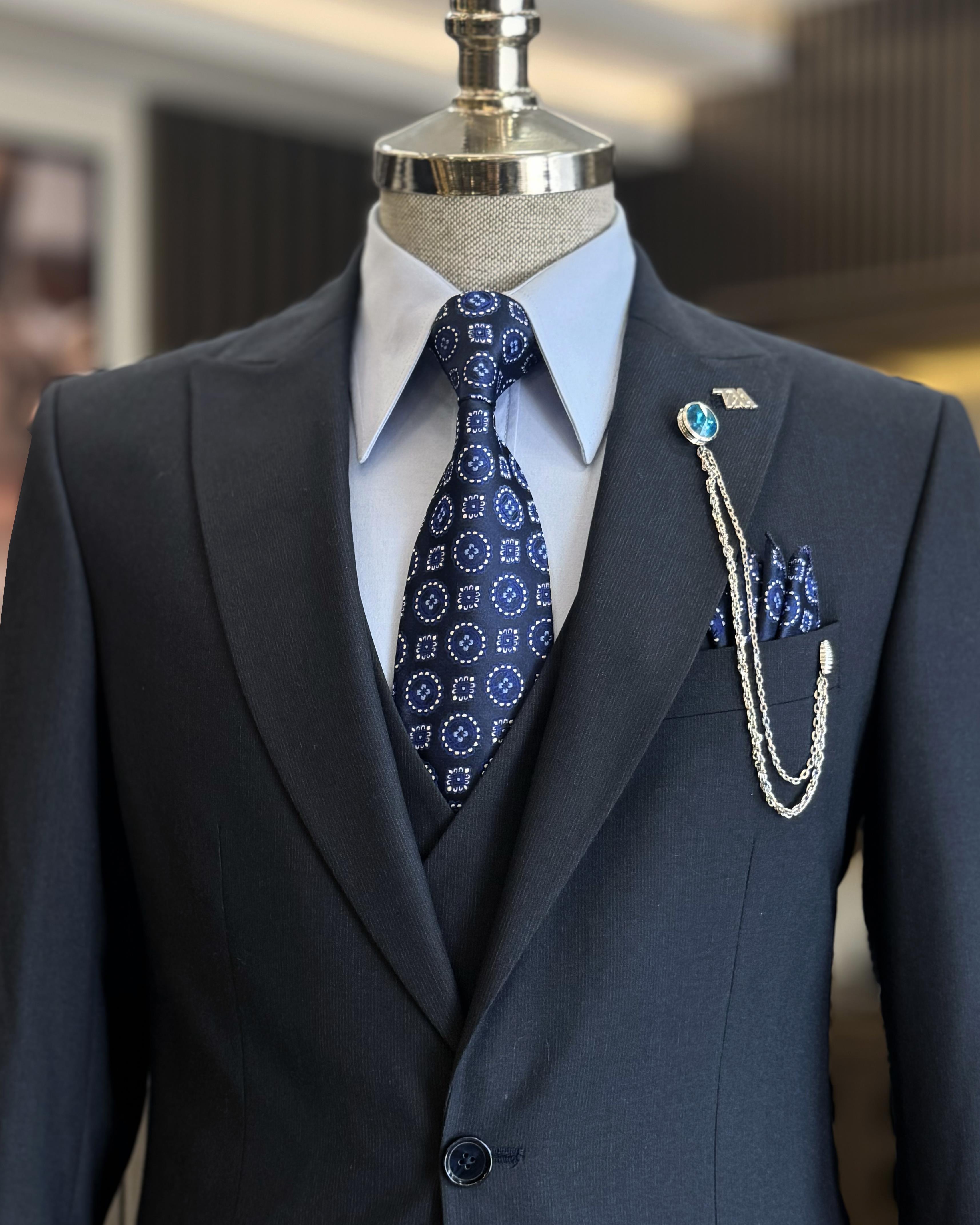 Dark Blue Newest Business Men Suits With Waistcoat
