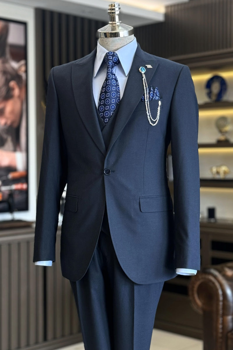 Dark Blue Newest Business Men Suits With Waistcoat