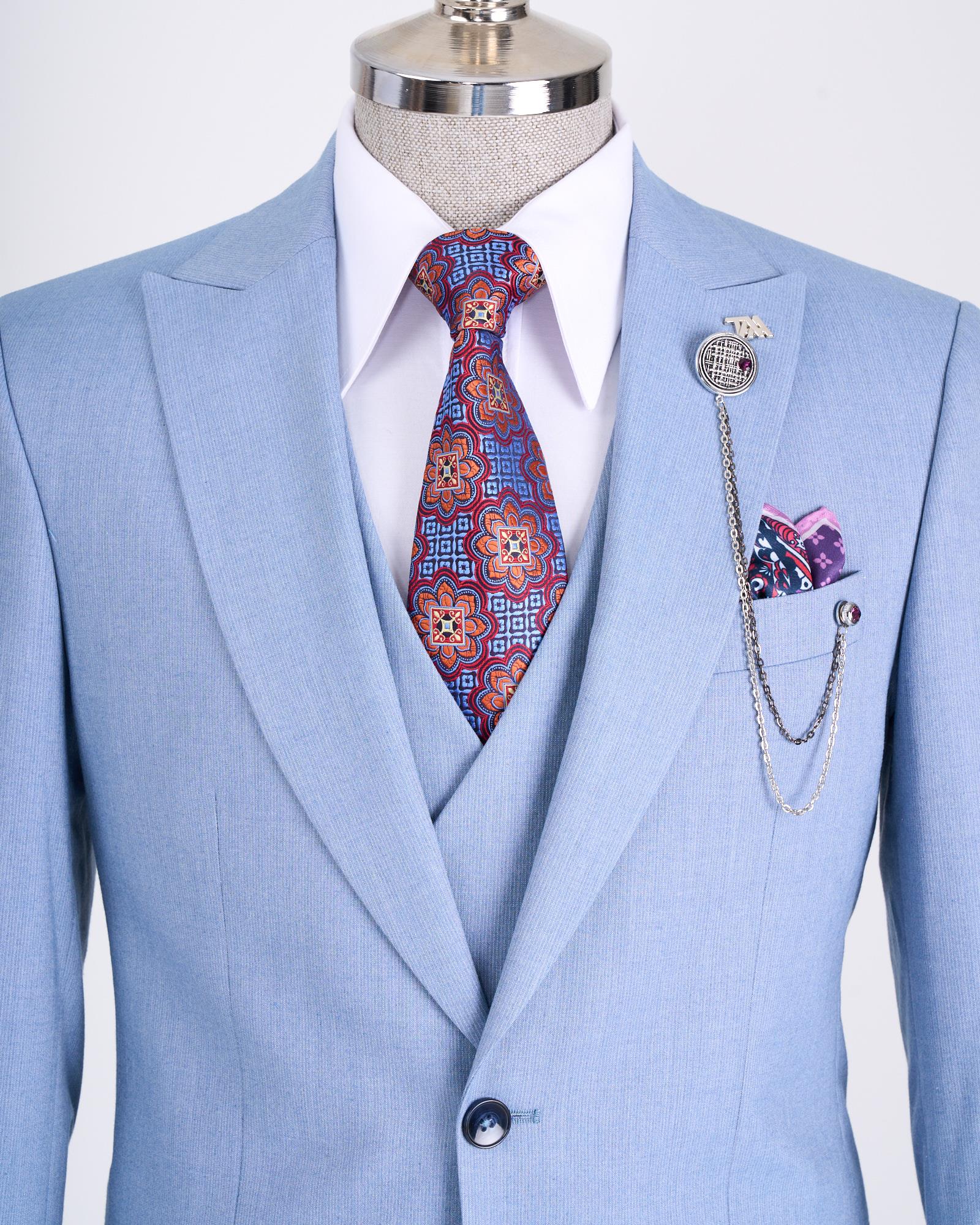 Newest Light Blue Modern 3 Pieces Prom Suits For Men