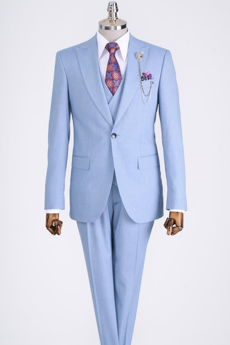 Newest Light Blue Modern 3 Pieces Prom Suits For Men