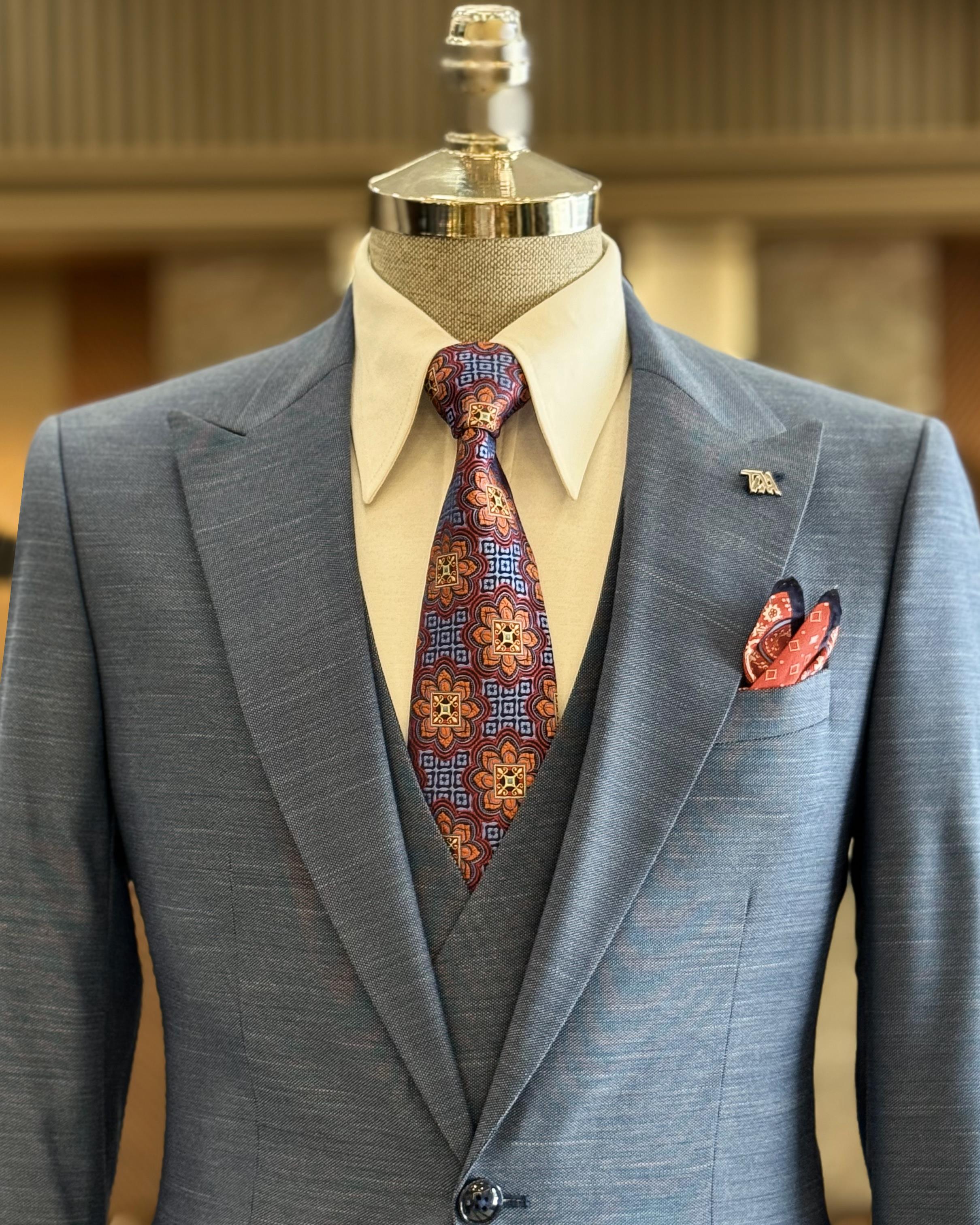 Fancy Blue New Arrival 3 Pieces Men's Prom Suits