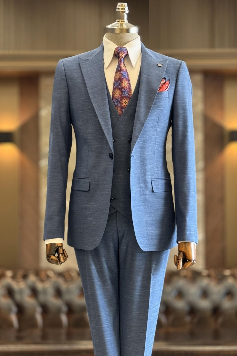 Fancy Blue New Arrival 3 Pieces Men's Prom Suits
