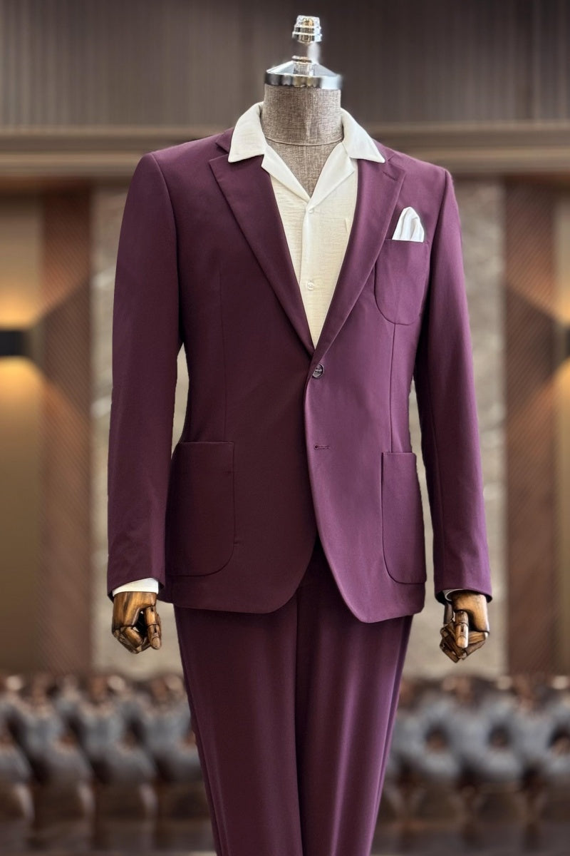 Fancy Purple Notched Lapel Men's Prom Suits