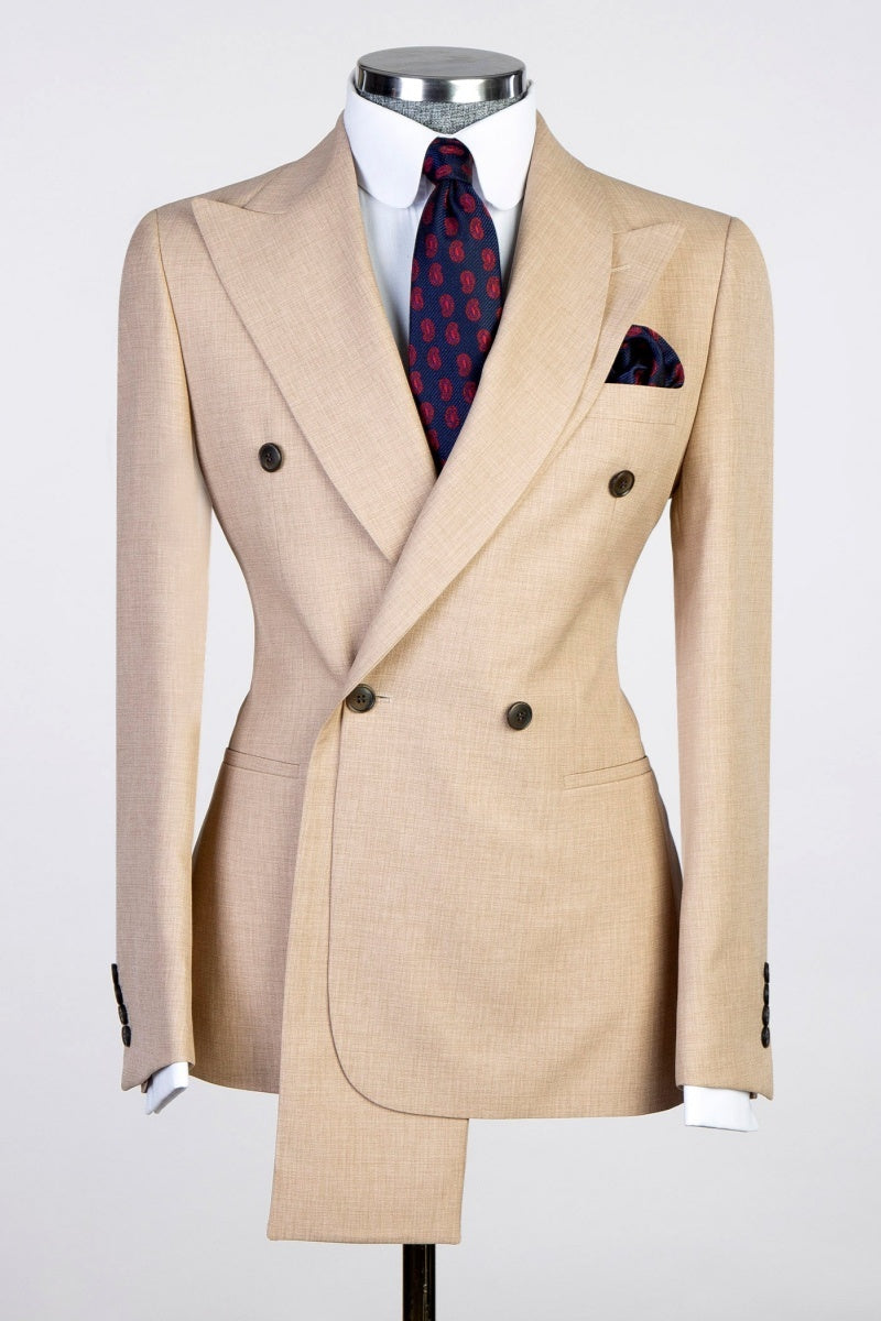 Newest Light Khaki Peaked Lapel With Two-Layer Double Breasted Men Prom Suits