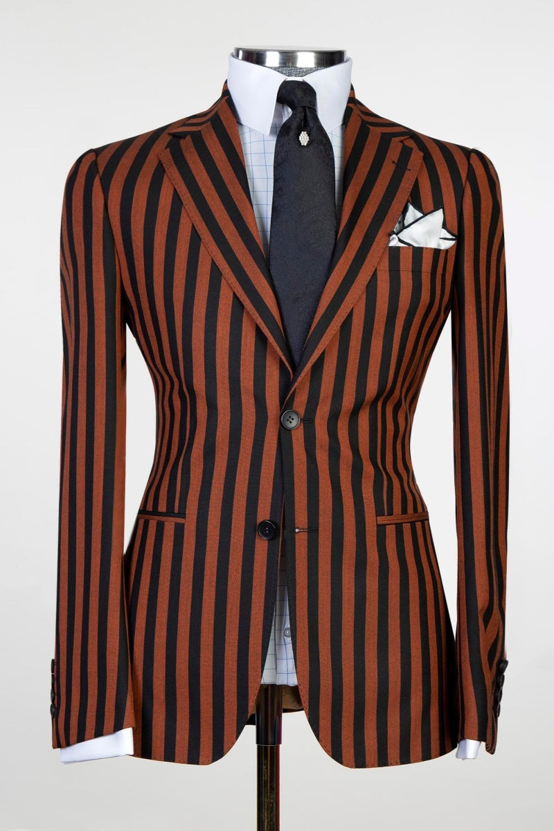 Newest Black And Brown Stripe Notched Lapel Prom Suits