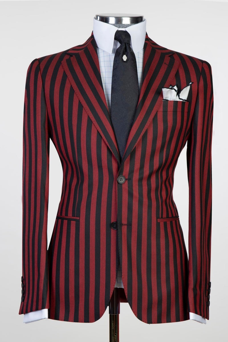 Chic Black And Red Stripe Notched Lapel Slim Fit Prom Suits