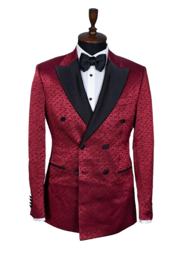 Best Fitted Burgundy Jacquard Peaked Lapel Prom Suit