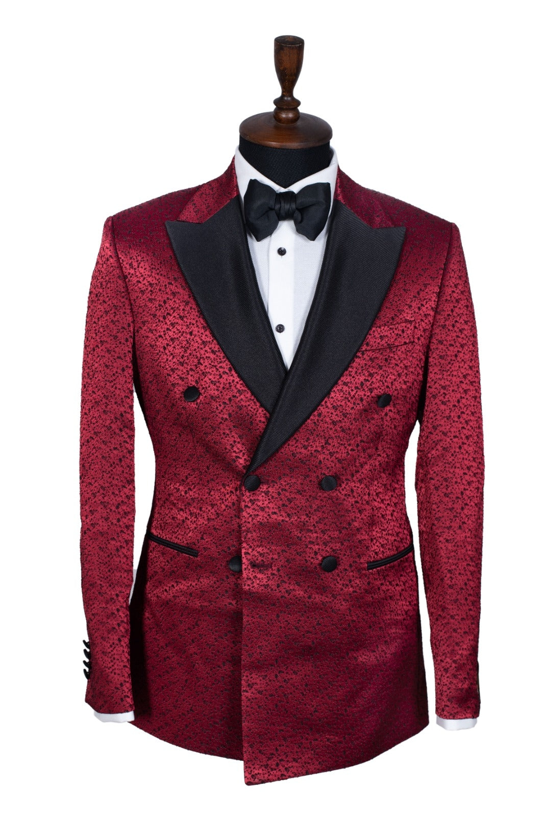 Best Fitted Burgundy Jacquard Peaked Lapel Prom Suit