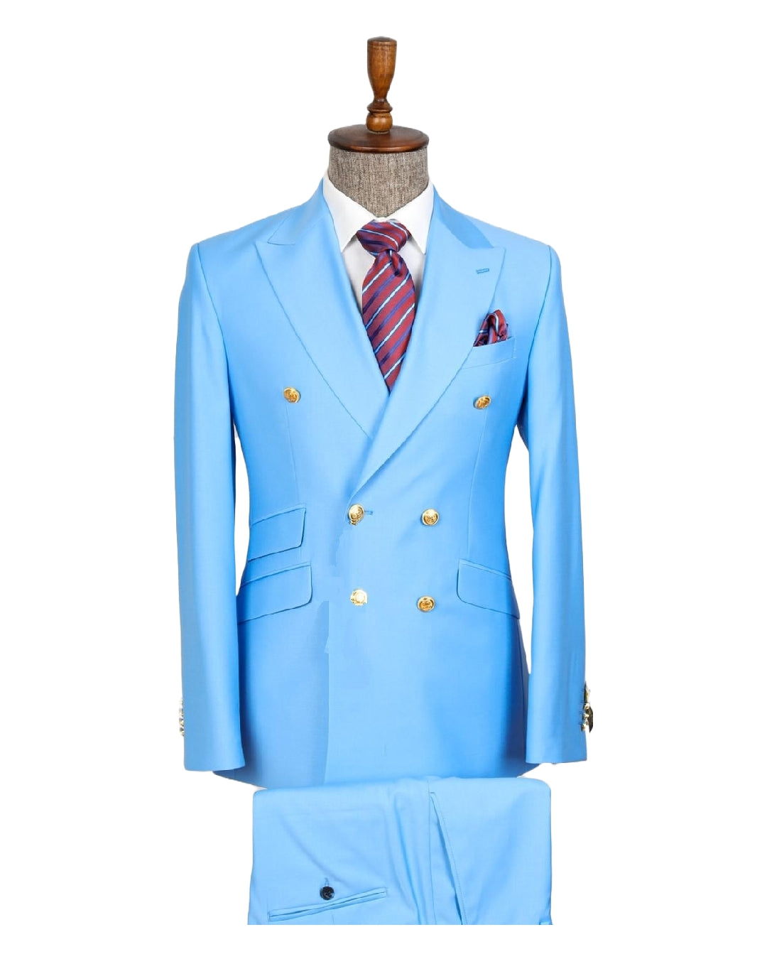 Trendy Blue Peaked Lapel Bespoke Double Breasted Prom Suit