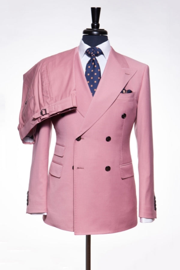 Glamorous Pink Peaked Lapel Double Breasted Prom Suits